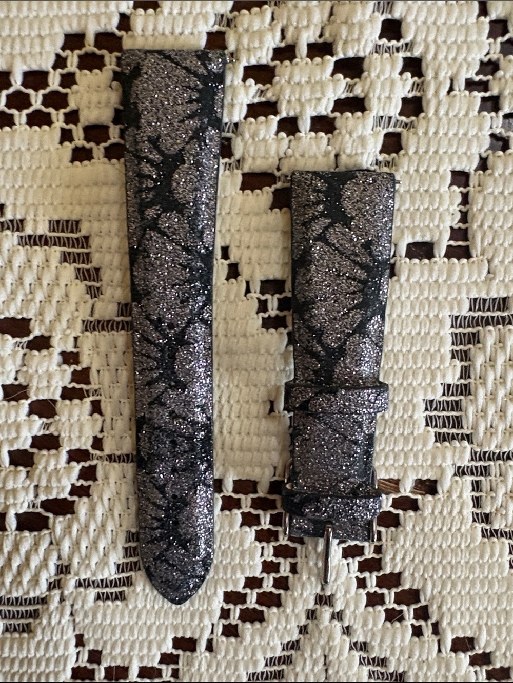 Michele Glitter Black and Silver Watch Strap